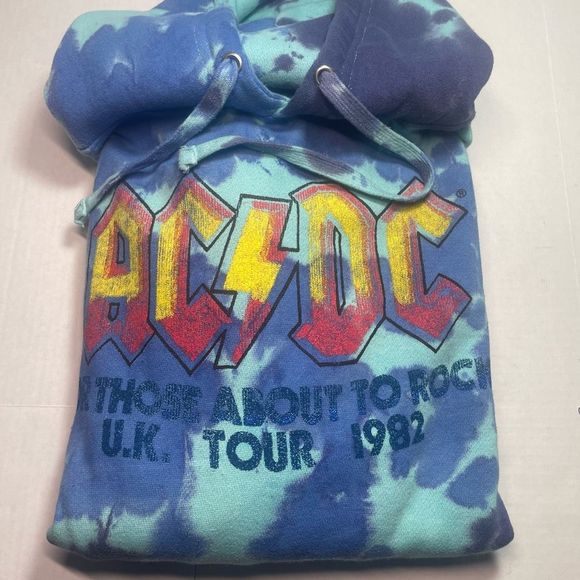 BNWT ACDC FOR THOSE ABOUT TO ROCK UK TOUR 1982 TIE DYE HOODIE MENS/UNISEX L/XL - Picture 8 of 16